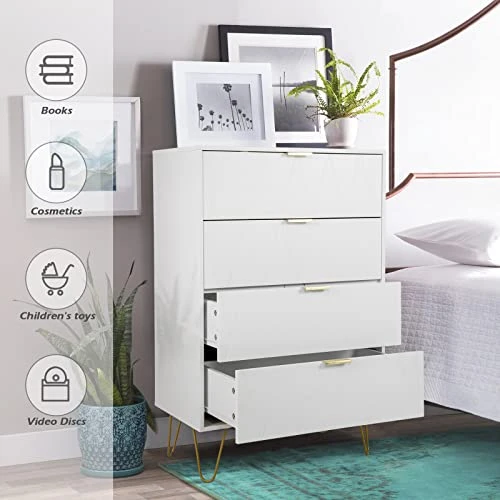 Thre'a New 4 Drawer Chest,Craft Storage Organization For Home & Office,Storage Dresser Cabinet,Office Storage File Cabinet With 4 Metal Legs (White) 5 Thre'a New 4 Drawer Chest,Craft Storage Organization For Home & Office,Storage Dresser Cabinet,Office Storage File Cabinet With 4 Metal Legs (White) - Image 5
