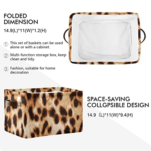 Beautiful Watercolor Leopard Spotted Rectangle Storage Organizer Canvas Collapsible Box Chest Organizer For Edroom Closet Kid's Toys Laundry 2 Pieces 2 Beautiful Watercolor Leopard Spotted Rectangle Storage Organizer Canvas Collapsible Box Chest Organizer For Edroom Closet Kid's Toys Laundry 2 Pieces - Image 2