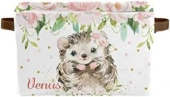 Pink Floral Hedgehog Girl Personalized Large Storage Box For Toy,Bathroom,Nursery,Home Kitchen Shelves,Custom Closet Decorative Storage Bins 2 Pack -Safavieh Furniture 412DKap59gL. AC