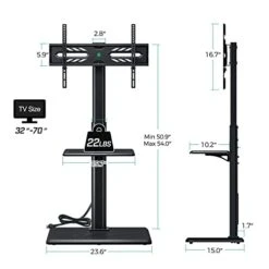 Greenstell TV Stand With Power Outlet & AV Shelf, Universal Floor TV Stand For 32-70 Inch, Swivel Tall TV Stand, Holds Up To 110 LBs,Height Adjustable And Soild Wood Base, Max VESA 600x400mm,Black -Safavieh Furniture 412EfSDneKL