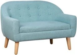 Qaba 2-Seat Kids Sofa Linen Fabric And Wooden Frame Sofa For Kids And Toddlers Ages 3-6, 11" High Seat, Blue -Safavieh Furniture 412I dG0nFL. AC