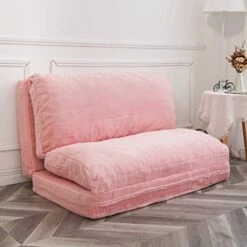 N&V Folding Matress Sofa Bean Bag, Foam Filling Folding Matress Sofa, Includes Removable And Machine Washable Cover, Soft Faux Fur (Pink)