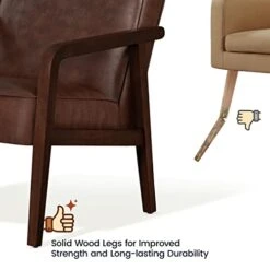 Yaheetech PU Leather Accent Chair, Mid-Century Modern Barrel Chair With Wooden Frame And Soft Thick Padded For Living Room Bedroom Home Office, Set Of 2, Dark Brown -Safavieh Furniture 412N8tRfjPL