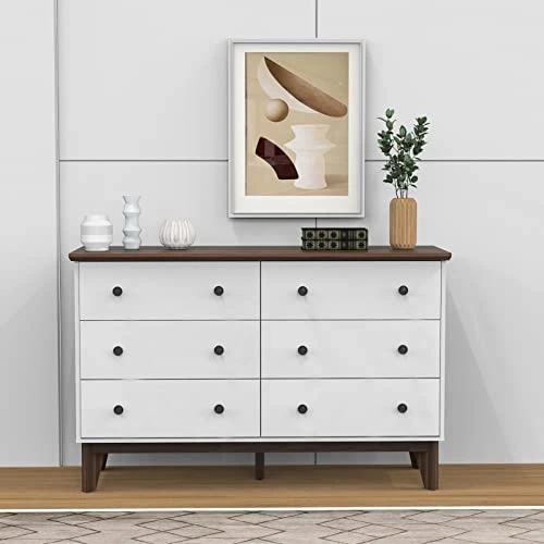 LYNSOM White Dresser For Bedroom, Modern 6 Drawer Double Dresser With Deep Drawers And Gold Knobs, Wood Storage Chest Of Drawers For Living Room, Office 2 LYNSOM White Dresser For Bedroom, Modern 6 Drawer Double Dresser With Deep Drawers And Gold Knobs, Wood Storage Chest Of Drawers For Living Room, Office - Image 2