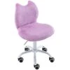 Cute Cat Kids Desk Chair, Comfortable Fuzzy Small Desk Chair For Girls And Boys, Ergonomic Adjustable Swivel Computer Chair, Purple