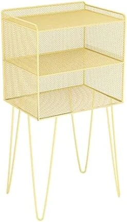 FURUIWUFENG Nightstand Iron Bedside Tables Metal Nightstand With 2 Open Storage Minimalist Style Tall End Table For Bedroom Living Room Office 23.6" H End Table (Color : Gold) -Safavieh Furniture 412Yezkf mS. AC