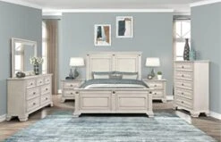 Va Wood Bedroom Set, King Panel Bed, Dresser, Mirror, Two Nightstands, Chest, Distressed Parchment -Safavieh Furniture 412ZAEr1okL. AC