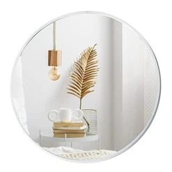 QDSSDECO Circle Mirror - 24 Inch Round Mirror With Metal Frame, Large Wall Mirror Bathroom Mirror Hanging Mirror For Entryways, Bathroom, Bedroom, Living Room, Silver