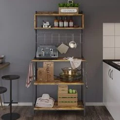 Bestier Bakers Rack With Power Outlets, Height Adjustable Microwave Stand, Kitchen Storage Shelf Rack With 8 S-Shaped Hooks, Coffee Bar Table 5 Tiers Rustic 20 Bestier Bakers Rack With Power Outlets, Height Adjustable Microwave Stand, Kitchen Storage Shelf Rack With 8 S-Shaped Hooks, Coffee Bar Table 5 Tiers Rustic -Safavieh Furniture 412cFVpnstL. AC