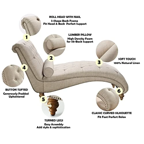 Rosevera Leavitt Living Room Chairs With Padded Seat Sleeper Comfy For Bedrooms Lounge Chaise, Standard, Pearl Beige 3 Rosevera Leavitt Living Room Chairs With Padded Seat Sleeper Comfy For Bedrooms Lounge Chaise, Standard, Pearl Beige - Image 3