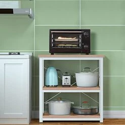 AZL1 Life Concept Rack Utility Microwave Oven Stand Workstation Shelf, 23.7inch Movable 3 Tier Kitchen Cart,Light Walnut -Safavieh Furniture 412m3vR5q3L