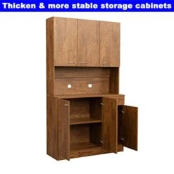 GENERIC AOMUSON New Upgrade Thicken Wood 71 Inch Tall Kitchen Pantry Cabinets, Farmhouse Freestanding Storage Cabinets Wardrobe Armoire, Kitchen Buffet Cabinet With 6 Doors, Shelves & Drawer (Walnut) -Safavieh Furniture 412mRGXieKL