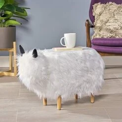 Christopher Knight Home Kamla Furry Yak Ottoman, White, Natural Finish -Safavieh Furniture 412n1alEiuL. AC