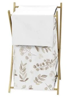 Sweet Jojo Designs Floral Leaf Baby Kid Clothes Laundry Hamper - Ivory Cream Beige Taupe And White Gender Neutral Boho Watercolor Botanical Flower Woodland Tropical Garden