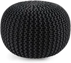 Pouf Ottoman - Hand Knitted Macrame Ottoman Pouf, Large Pouf Ottoman Foot Rest For Couch, 100% Cotton Cord, Poufs For Living Room, Floor Pouf Ottoman - 20 Diameter X 14 Height - Pure Natural -Safavieh Furniture 41345RY87BL. AC