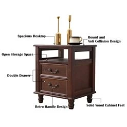 FURUIWUFENG Nightstand Nightstand With 2 Drawer, Wood Bedside Tables Retro Handle Storage Cabinet Mid Century Style For Bedroom Living Room, 13.7" L X12.6 W X21.6 H End Table (Color : Walnut Color) -Safavieh Furniture 4135hZ53p9S 1