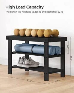 SONGMICS Shoe Rack Bench, 3-Tier Bamboo Shoe Storage Organizer, Entryway Bench, Holds Up To 286 Lb, For Entryway Bathroom Bedroom, Black ULBS04H -Safavieh Furniture 4138Y8r8qTL
