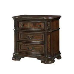 BOWERY HILL Brown Cherry 3-Drawer Nightstand