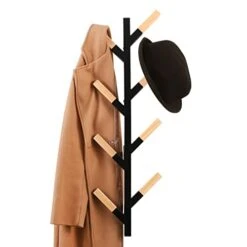 KES Coat Rack Wall Mount, Coat Tree Wall Hat Rack DIY, Vertical Coat Rack Wall Mounted For Entryway, Bathroom, Bedroom, HCR500-BK