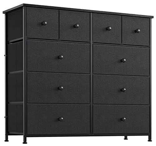REAHOME 10 Drawer Dresser For Bedroom Fabric Storage Tower Wide Black Dresser With Wood Top Sturdy Steel Frame Storage Organizer Unit For Living Room Hallway Entryway Closets Nursery (Black Grey) 1 REAHOME 10 Drawer Dresser For Bedroom Fabric Storage Tower Wide Black Dresser With Wood Top Sturdy Steel Frame Storage Organizer Unit For Living Room Hallway Entryway Closets Nursery (Black Grey)