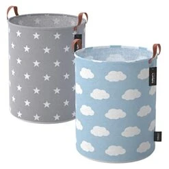 Large Laundry Hamper For Dirty Clothes, Cloths & Towels | Tall, Big Basket For Extra Loads | XL Size, Sturdy, Collapsible, Portable & Waterproof | Cute, Modern | Kids, Nursery, Girls, Baby (2 Baskets)