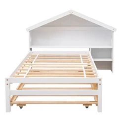NCKMYB Kids Bed With Storage Twin Size Platform Bed With Trundle And Bookcase, House Bed Frame With Bookcase For Toddlers Boys Girls, White -Safavieh Furniture 413FfvVNRQL