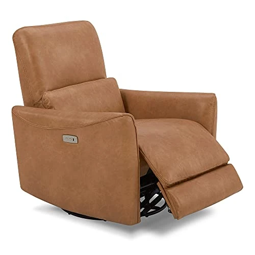 CHITA Power Recliner Swivel Glider, Upholstered Faux Leather Living Room Reclining Sofa Chair With Lumbar Support, Cognac Brown 1 CHITA Power Recliner Swivel Glider, Upholstered Faux Leather Living Room Reclining Sofa Chair With Lumbar Support, Cognac Brown