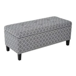 HOMCOM Large 42" Tufted Linen Fabric Upholstery Storage Ottoman Bench With Lift-top For Living Room, Entryway, Or Bedroom - Grey Lattice