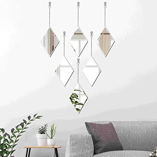 LYLDACER Yanliff Diamond Shape Decorative Wall Mirror.Set Of 3,Hanging Chain Frameless Mirror. 8X13inches,Small Decor Mirror. 4 LYLDACER Yanliff Diamond Shape Decorative Wall Mirror.Set Of 3,Hanging Chain Frameless Mirror. 8X13inches,Small Decor Mirror. - Image 4