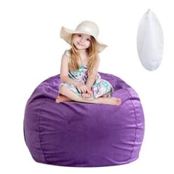 Stuffed Animal Storage Bean Bag Chair, Soft Velvet BeanBag Cover Only With Inner Liner For Organizing Plush Toys, Beans - Update The Old Beanbag Into A New Bean Bag Seat For Kids - 38" Extra Large