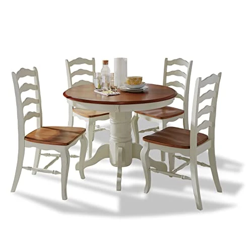 French Countryside Oak/White 42" Round Pedestal Dining Table With 4 Chairs By Home Styles 1 French Countryside Oak/White 42" Round Pedestal Dining Table With 4 Chairs By Home Styles