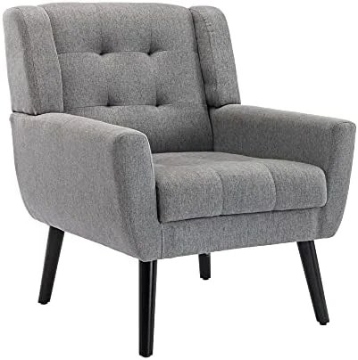 Dolonm Midcentury Modern Accent Chair With Arms, Upholstered Fabric Reading Side Chair Tufted Back Decorative Wingback Chair For Living Room Bedroom (Light Grey) 12 Dolonm Midcentury Modern Accent Chair With Arms, Upholstered Fabric Reading Side Chair Tufted Back Decorative Wingback Chair For Living Room Bedroom (Light Grey) - Image 12