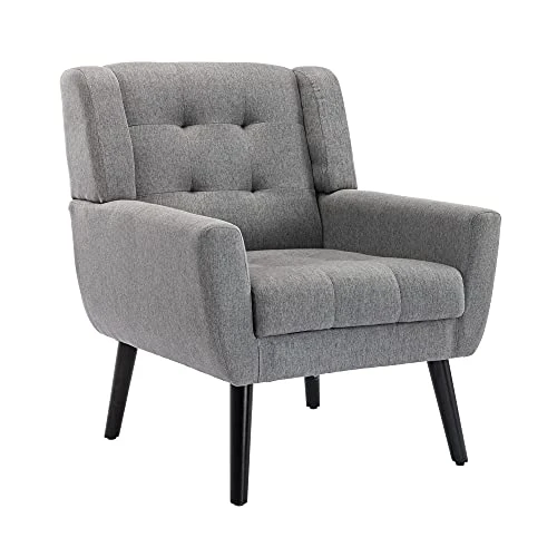 Dolonm Midcentury Modern Accent Chair With Arms, Upholstered Fabric Reading Side Chair Tufted Back Decorative Wingback Chair For Living Room Bedroom (Light Grey) 1 Dolonm Midcentury Modern Accent Chair With Arms, Upholstered Fabric Reading Side Chair Tufted Back Decorative Wingback Chair For Living Room Bedroom (Light Grey)