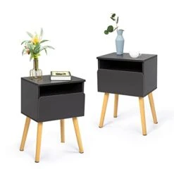 Set Of 2 Modern Nightstand, Bedroom Endtable With Drawer, Shelf, Bedside Furniture For Living Room, Gray