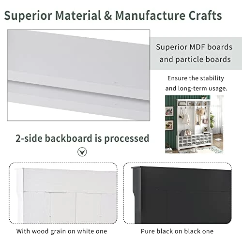 Hall Tree With Bench And Shoe Storage, Entryway Bench With Coat Rack, 24 Shoe Cubby, White 5 Hall Tree With Bench And Shoe Storage, Entryway Bench With Coat Rack, 24 Shoe Cubby, White - Image 5