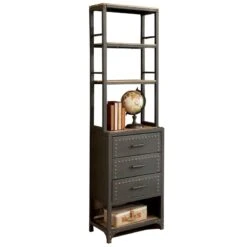 Furniture Of America Azlo Industrial Metal Pier Cabinet In Gray And Natural