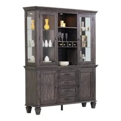 BOWERY HILL Wood Lighted China Cabinet/Wine Storage In Gray Finish