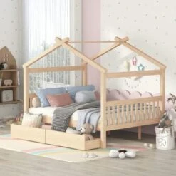 LLS Twin Size House Bed, Wood Bed Frame With 2 Drawers Storage, Headboards And Roof, Can Be Decorated For Children Boys Girls, Gray 22 LLS Twin Size House Bed, Wood Bed Frame With 2 Drawers Storage, Headboards And Roof, Can Be Decorated For Children Boys Girls, Gray -Safavieh Furniture 413sgpagRL. AC