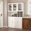 AIEGLE Large Kitchen Hutch Cabinet, Storage Cupboard Pantry With Doors, Drawers, Wine Rack & Countertop, Kitchen Utility Buffet Storage, White Type A (47.2" L X 15.9" W X 70.9" H)