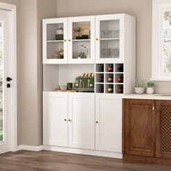 AIEGLE Large Kitchen Hutch Cabinet, Storage Cupboard Pantry With Doors, Drawers, Wine Rack & Countertop, Kitchen Utility Buffet Storage, White Type A (47.2" L X 15.9" W X 70.9" H)