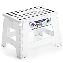 Delxo 9” Folding Step Stool In White,1 Pack Premium Heavy Duty Foldable Stool For Kids,Portable Collapsible Plastic Step Stool,Non Slip Folding Stools For Kitchen Bathroom Bedroom