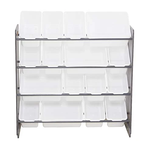 MengK Wooden Kids' Toy Storage Organizer With 16 Plastic Bins,X-Large, Gray/White 5 MengK Wooden Kids' Toy Storage Organizer With 16 Plastic Bins,X-Large, Gray/White - Image 5