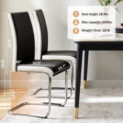 SICOTAS Dining Chairs Set Of 2 - Modern Kitchen Chairs Faux Leather, High Back Dining Room Chairs With Metal Base, Upholstered Dinner Chairs, 2 PCS Armless Side Chair For Dining Room And Kitchen,Black -Safavieh Furniture 4142StTEoxL