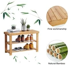 C&AHOME Shoe Rack Bench Bamboo, 3-Tier Shoe Organizer For Entryway, Shoe Storage Shelf Holds Up To 240 LBS, Storage Benches Ideal For Bathroom Bench, Entryway, Hallway And Living Room, Natural -Safavieh Furniture 4148UqqCQ5L