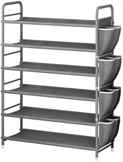 SUOERNUO Shoe Rack Storage Organizer 4 Tier Free Standing Metal Shoe Shelf Compact Shoe Organizer With Side Bag For Entryway Closet Bedroom, Grey 29 SUOERNUO Shoe Rack Storage Organizer 4 Tier Free Standing Metal Shoe Shelf Compact Shoe Organizer With Side Bag For Entryway Closet Bedroom, Grey -Safavieh Furniture 414Af9f2VVL. AC