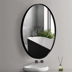 LOAAO 22"x30" Oval Bathroom Mirror - Matte Black Oval Mirror Wall Mounted With Black Metal Frame, Anti-Rust, Shatter-Proof, Tempered Glass -Safavieh Furniture 414Hh7EOhqL