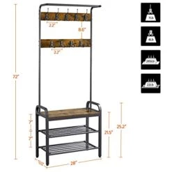 Yaheetech Hall Tree Coat Rack Shoe Bench With 23 Hooks, 4-in1 Hall Tree Coat Shoe Rack Stand, 3-Tier Shoe Bench With Coat Hat Rack For Entryway Hall Foyer Mudroom Bedroom, Easy Assembly, Rustic Brown -Safavieh Furniture 414Ktjd2erL