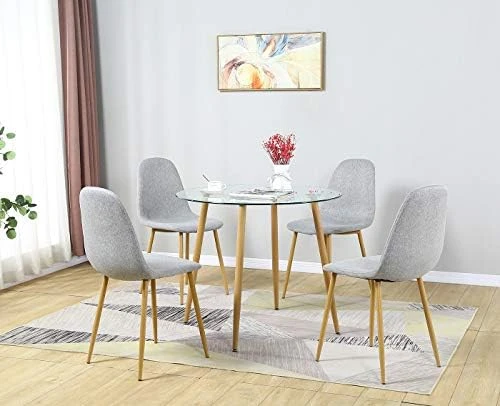 Bacyion Glass Dining Table Set For 4-5 Pieces Dining Room Table Set, Rectangle Kitchen Table With 4 Grey Fabric Dining Chairs, Modern Table & Chair Set For Dining Room, Kitchen, Dinette, Small Space 11 Bacyion Glass Dining Table Set For 4-5 Pieces Dining Room Table Set, Rectangle Kitchen Table With 4 Grey Fabric Dining Chairs, Modern Table & Chair Set For Dining Room, Kitchen, Dinette, Small Space - Image 11