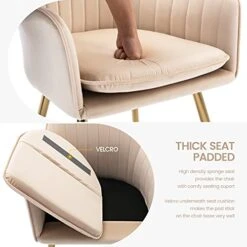 Gold Thumb Velvet Dinning Chair Set Of 2 Mid-Back Accent Chair Modern Leisure Armchair With Gold Plating Legs Upholstered Living Room Chair (Beige-2PCS) -Safavieh Furniture 414PmyaO3CS