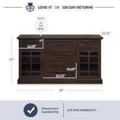 BELLEZE Sideboard Buffet Console Table, Versatile Media Cabinet With Drawers And Adjustable Shelves - 58 Inch - Astorga (Espresso) -Safavieh Furniture 414RHBAmzfL